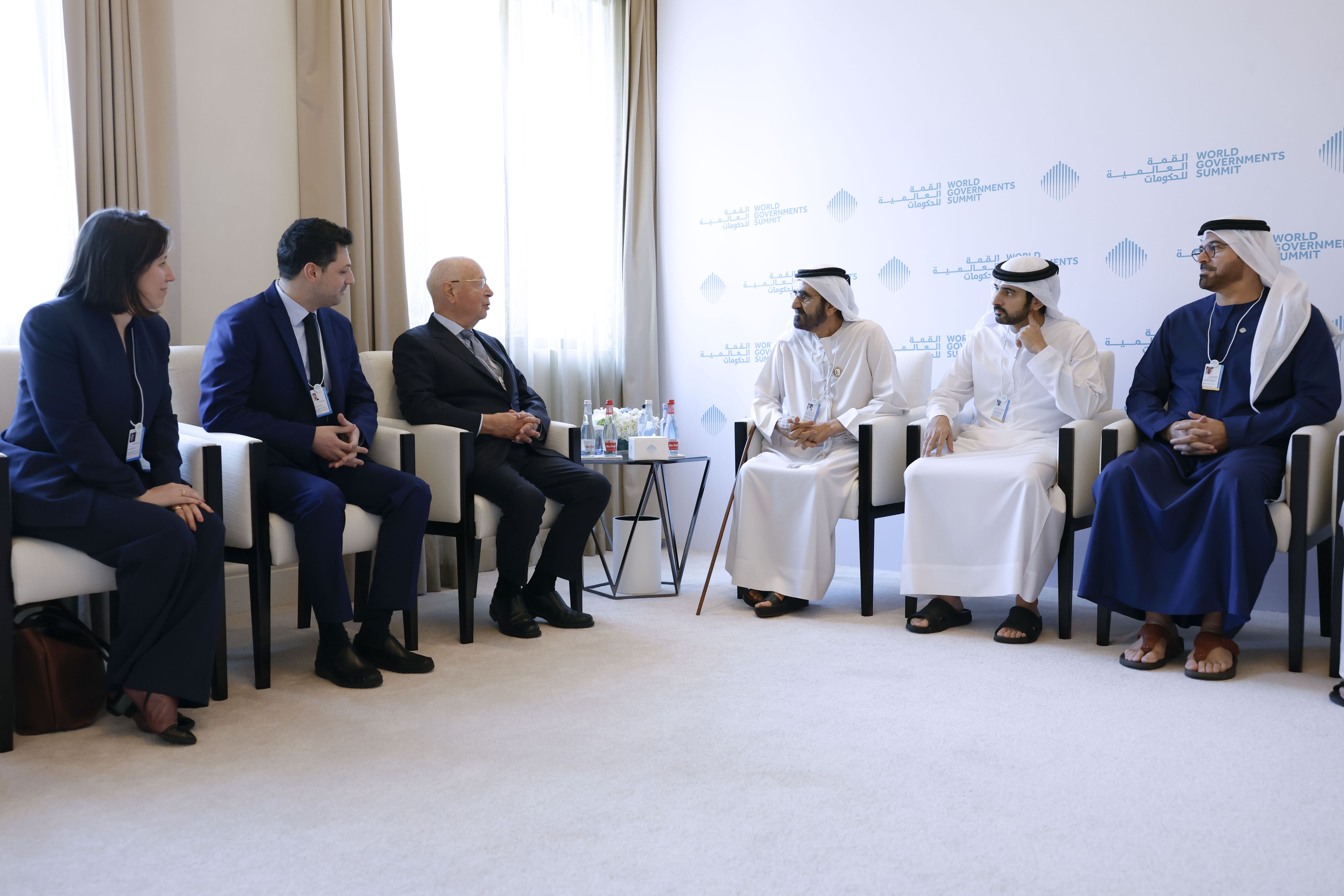 Mohammed bin Rashid meets with Klaus Schwab; underscores imperative for governments to keep pace with substantial changes reshaping world