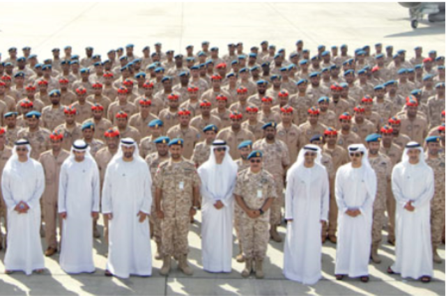Mohammed bin Zayed and Hamdan bin Mohammed attend a reception in honor of the UAE Force 211