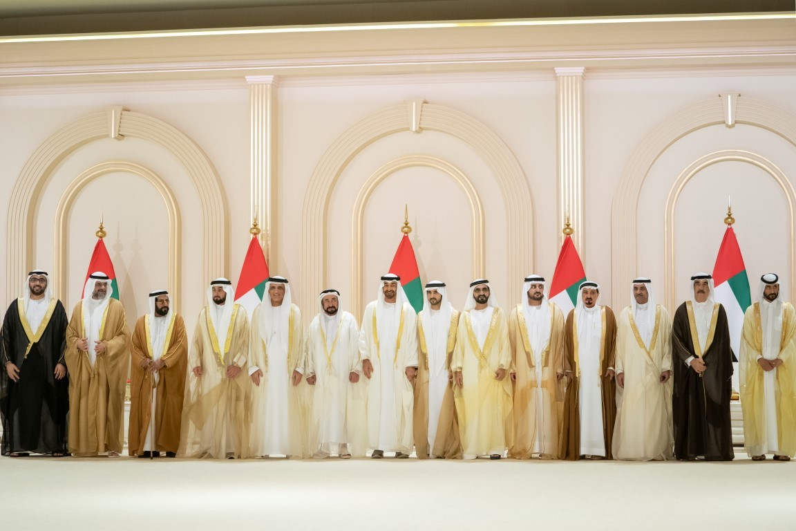 Mohammed bin Rashid receiving greetings of Mohamed bin Zayed, Rulers of Emirates on sons' weddings