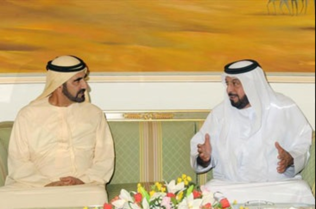 Khalifa bin Zayed Al Nahyan receives HH Sheikh Mohammed bin Rashid Al Maktoum