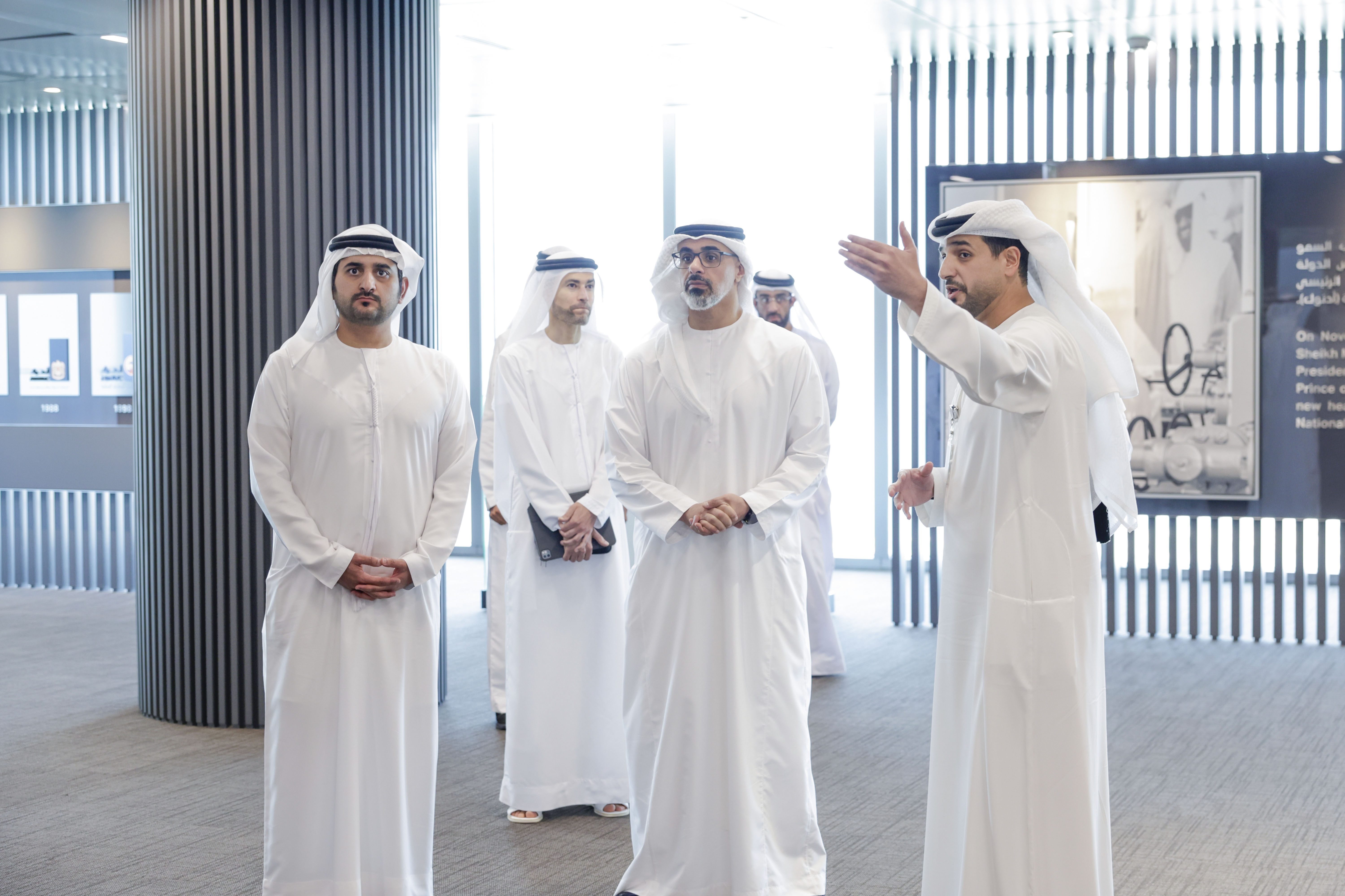 Khaled bin Mohamed bin Zayed receives Maktoum bin Mohammed bin Rashid at ADNOC’s headquarters
