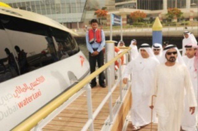 Mohammad Bin Rashid inaugurates "Water Taxi" at the Festival City station on Dubai Creek 