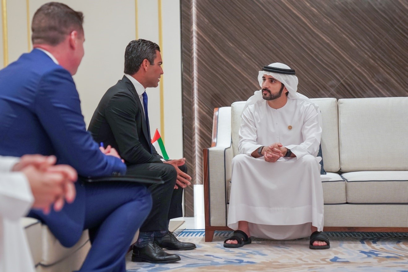 Hamdan bin Mohammed meets with the Mayor of Miami at Expo 2020 Dubai