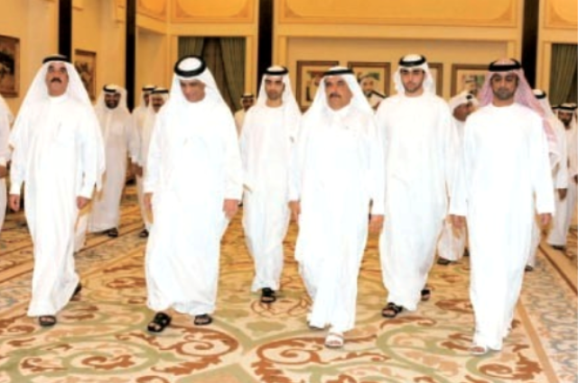 Saud bin Rashid Al Mualla and Saud bin Saqr Al Qasimi exchange Ramadan greetings with Sheikh Hamdan bin Rashid