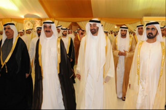 Mohammed bin Rashid, Rulers, Mohammed bin Zayed and Crown Princes attend Al Nahyan wedding