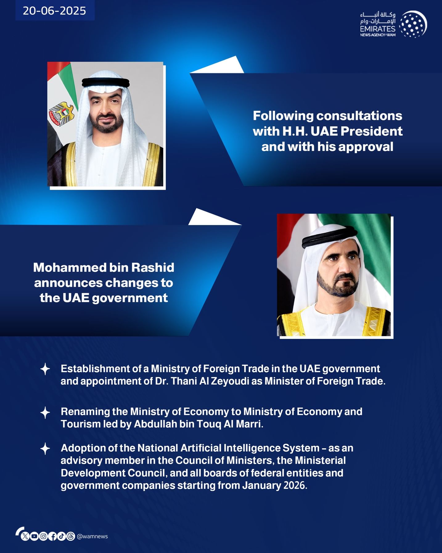 Mohammed bin Rashid announces changes to UAE government