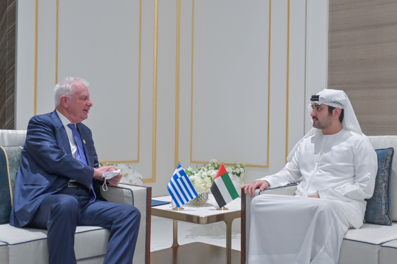 Maktoum bin Mohammed meets with Greek Deputy PM at Expo 2020 Dubai