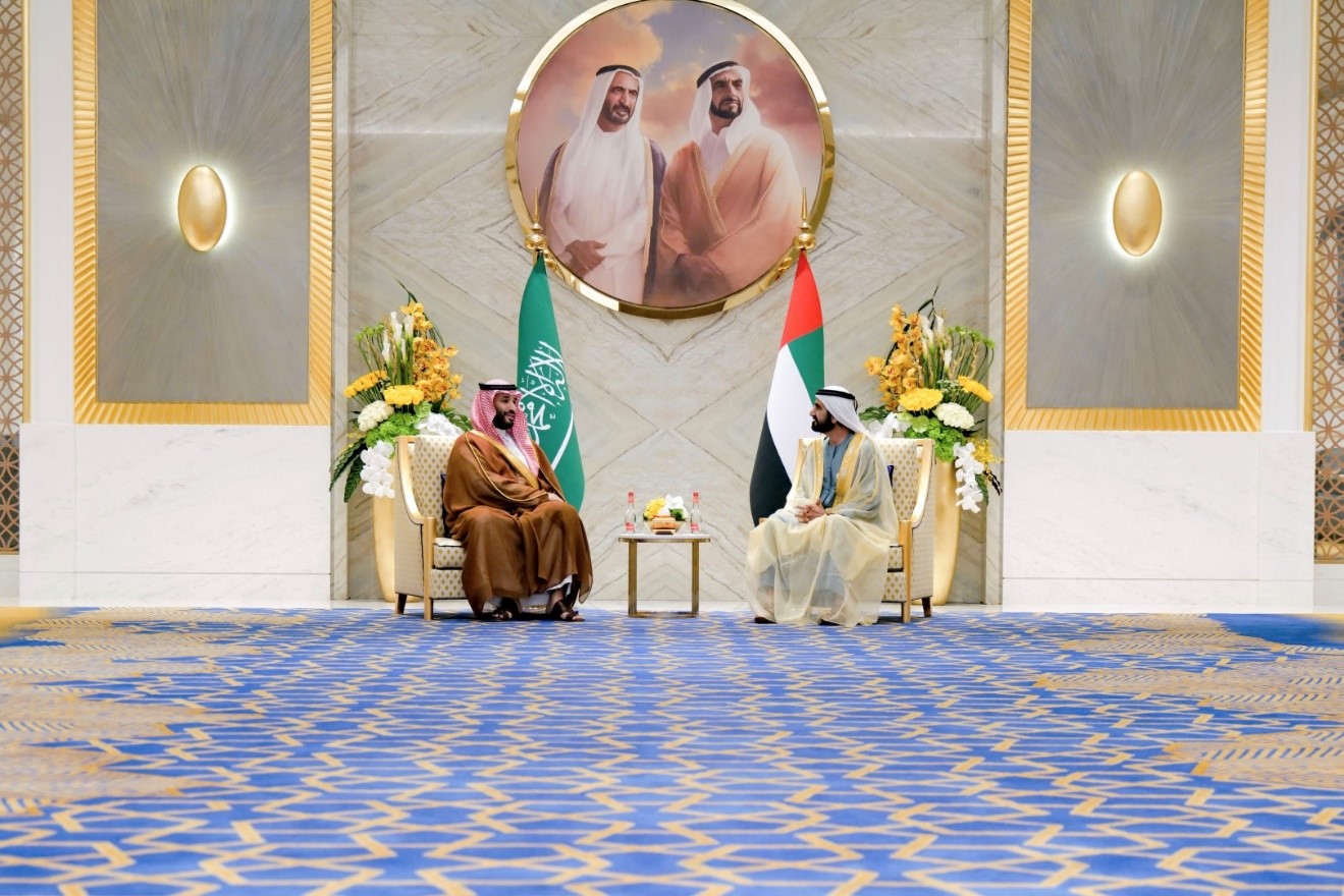 Mohammed bin Rashid receives Mohammed bin Salman at Expo 2020 Dubai