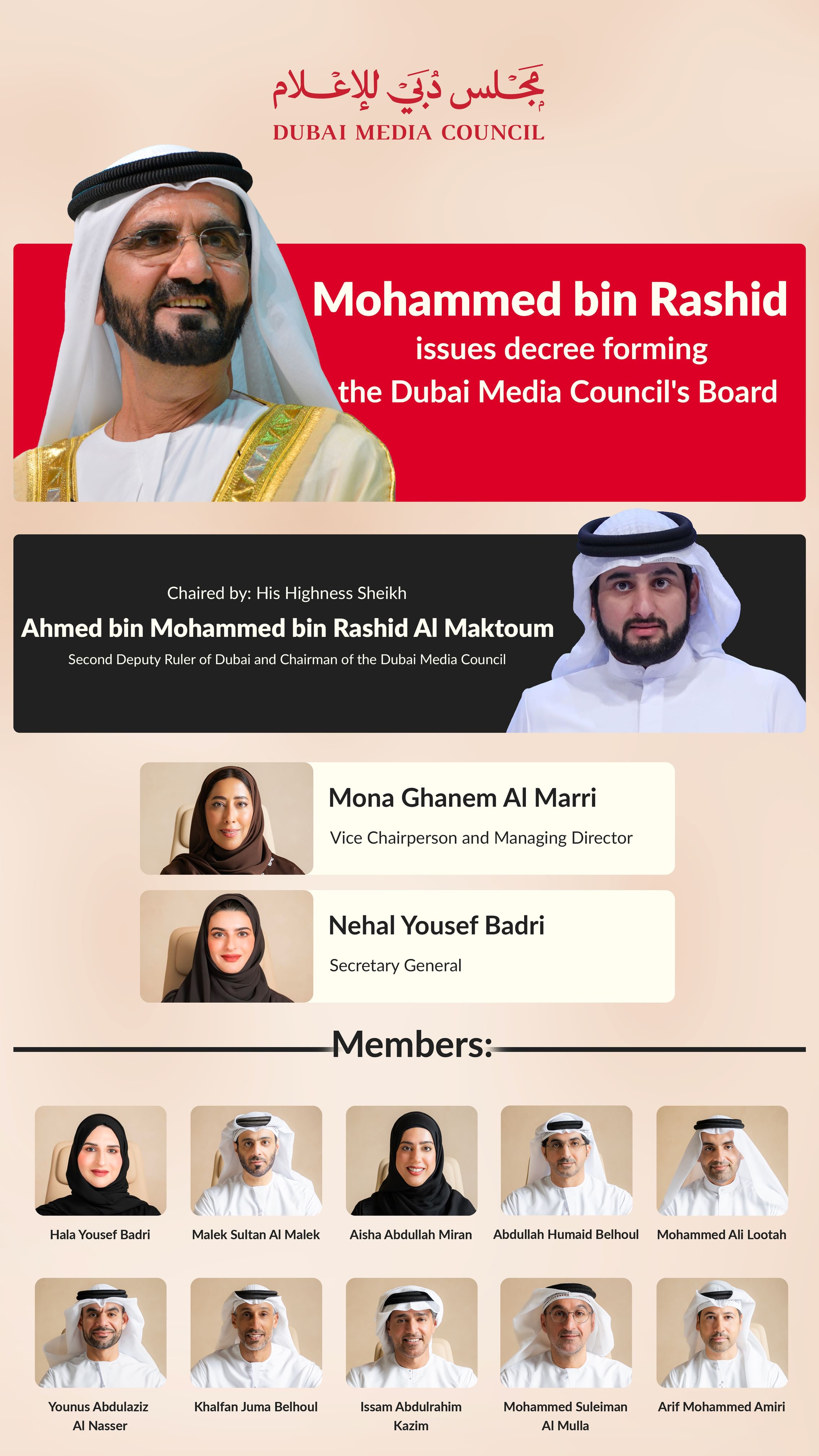 Mohammed bin Rashid issues decree reconstituting Dubai Media Council, chaired by Ahmed bin Mohammed