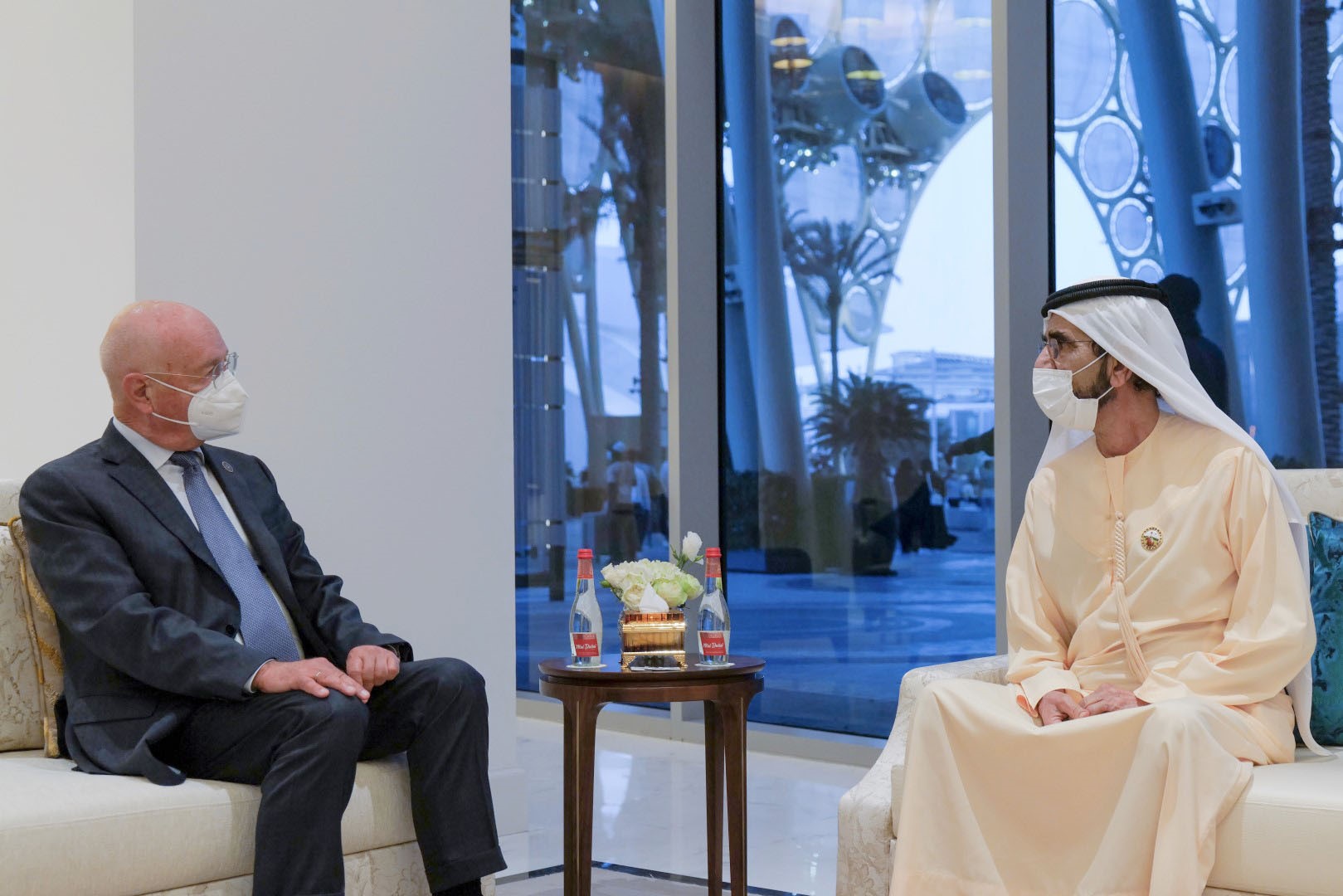 Mohammed bin Rashid meets with Founder and Executive Chairman of the World Economic Forum at Expo 2020