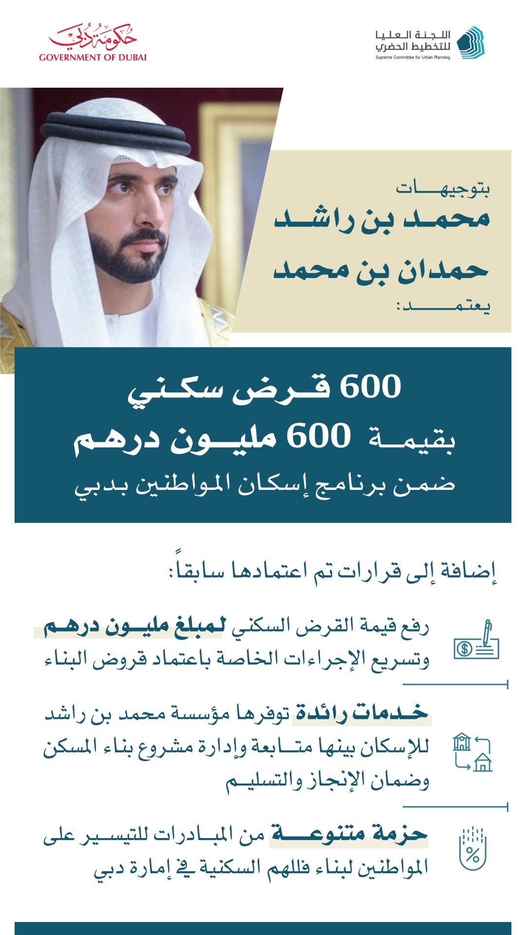 Hamdan bin Mohammed approves 600 housing loans worth AED600 million